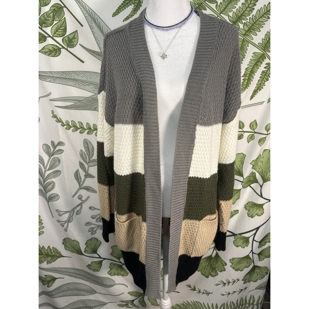 Love‎ Change Striped Open Front Long Sleeve Cardigan Sweater Women's 2X
